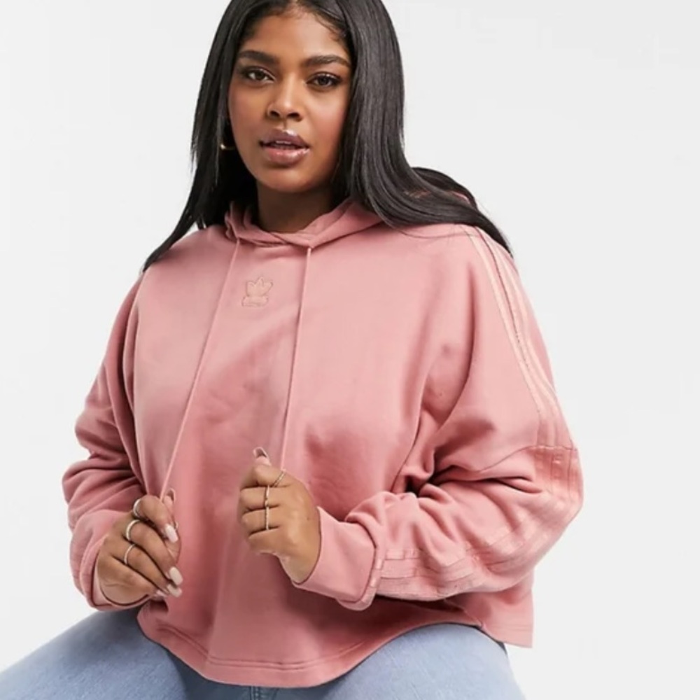 Womens plus ADIDAS cropped hoodie pink